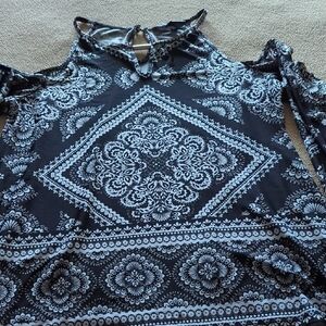 INC International Concepts Black and White Patterned Blouse